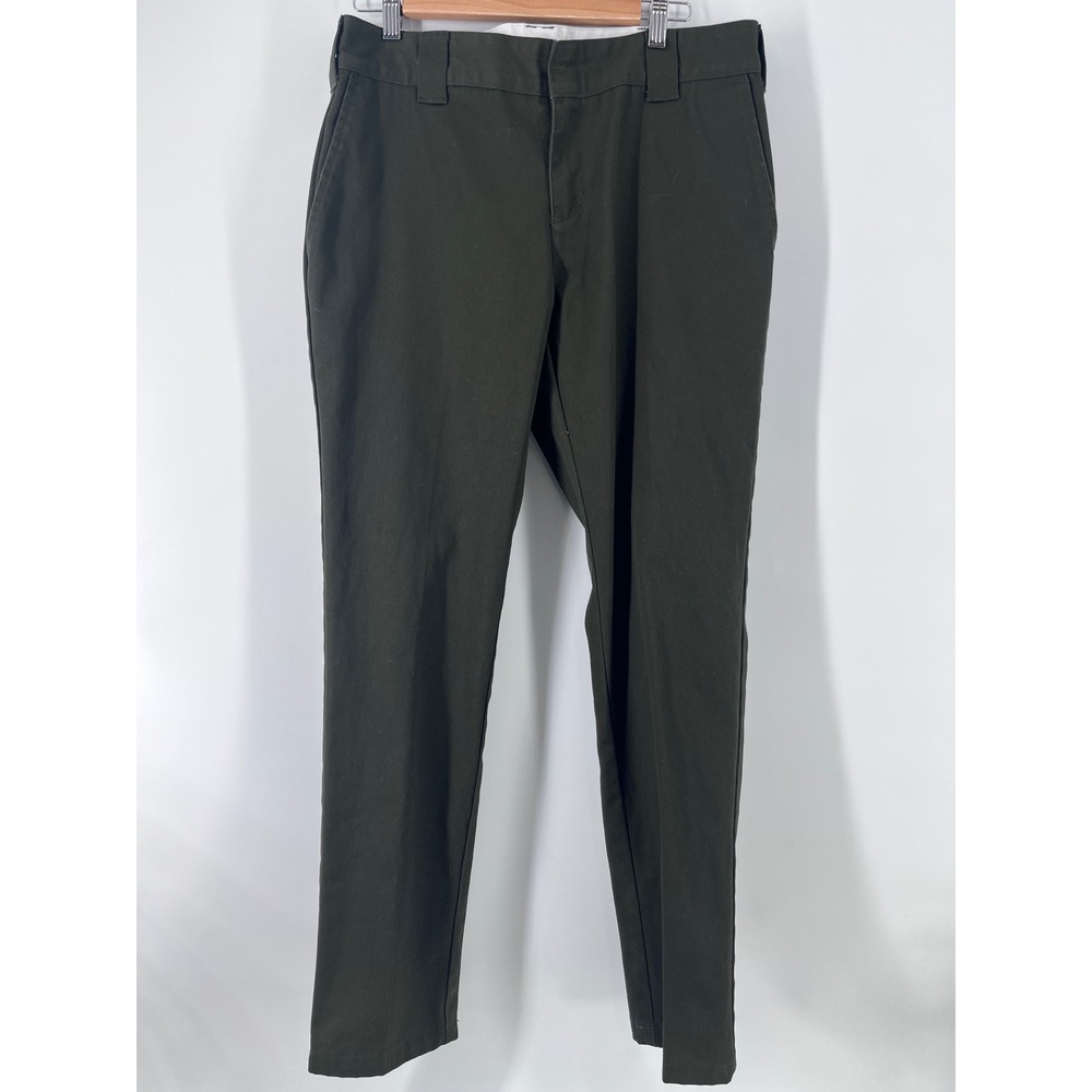 Dickies Slim Fit Work Pants Mens Olive Green Twill Trousers 32 Waist Casual